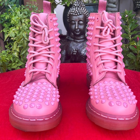 Dr. Martens Mono PINK Metal Spike Combat Moto Boots - Picture 7 of 17